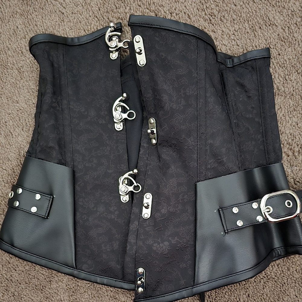 Faux leather metal clasp corset